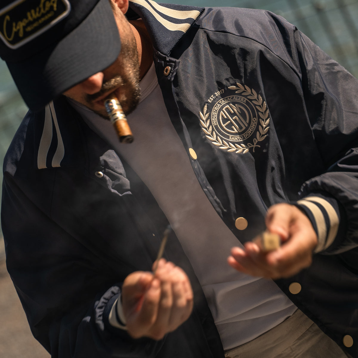 EGM Varsity bomber jacket, embroidered crest detail